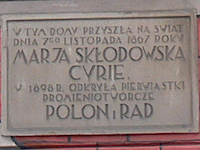 Pamtn deska M. Curie-Skodowsk